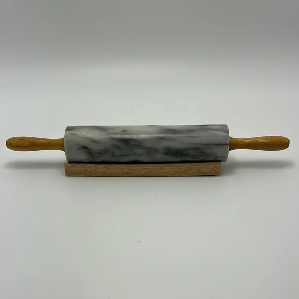 Gray Marble Rolling Pin with Wooden Handles